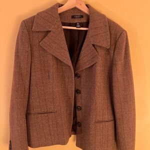 Lauren Ralph Lauren Blazer Women’s XL Brown Houndstooth Wool Knit Vintage